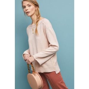 Anthropologie Fresnel Pullover Sweater Sz Small Blush Pink Boatneck Side Buttons
